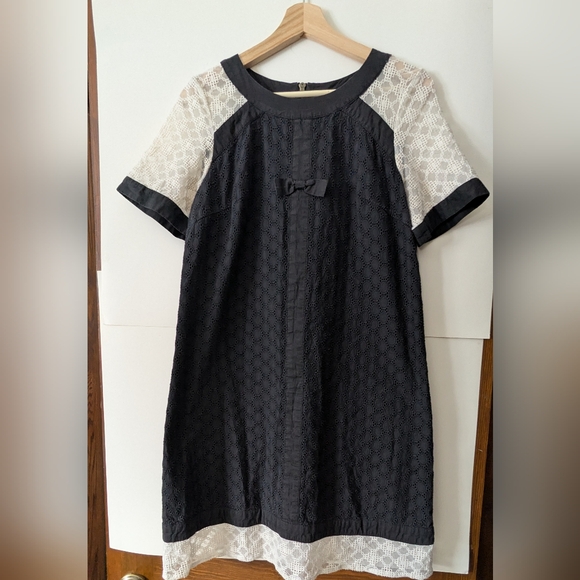Last Call ⭐Anthropologie Girls From Savoy Molina Black White Eyelet Shift Dress - Picture 2 of 16